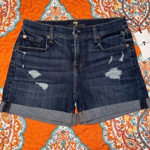 7 For All Mankind Indigo Distressed Jean Shorts